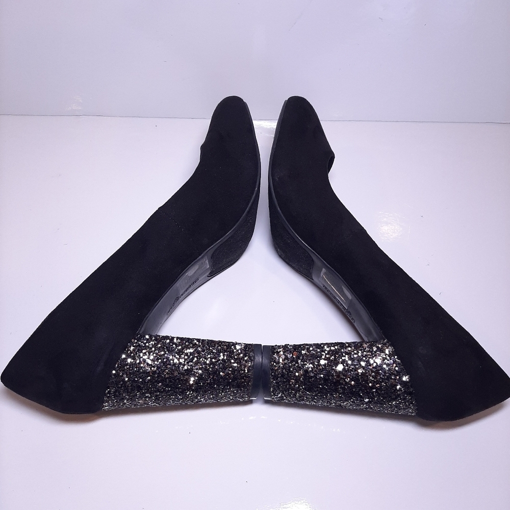 Fergalicious Dandy Velvet Glitter Black High Heels Ballet Toe Party Size 8 - Picture 10 of 15